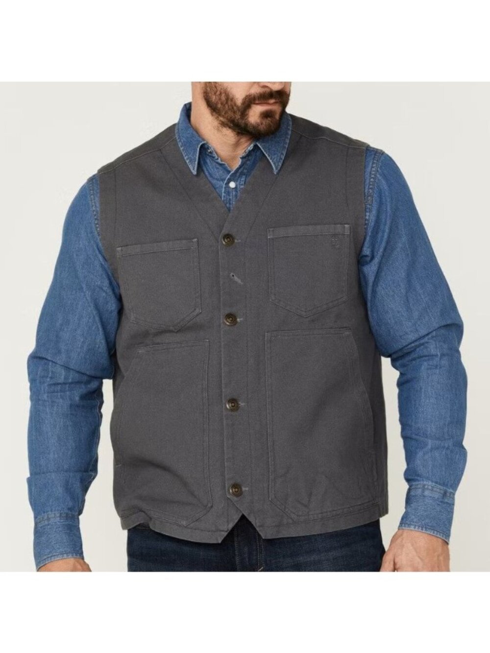 NWT Blue Ranchwear Solid Button-Down Duck Canvas Vest XL Charcoal Cotton Mens